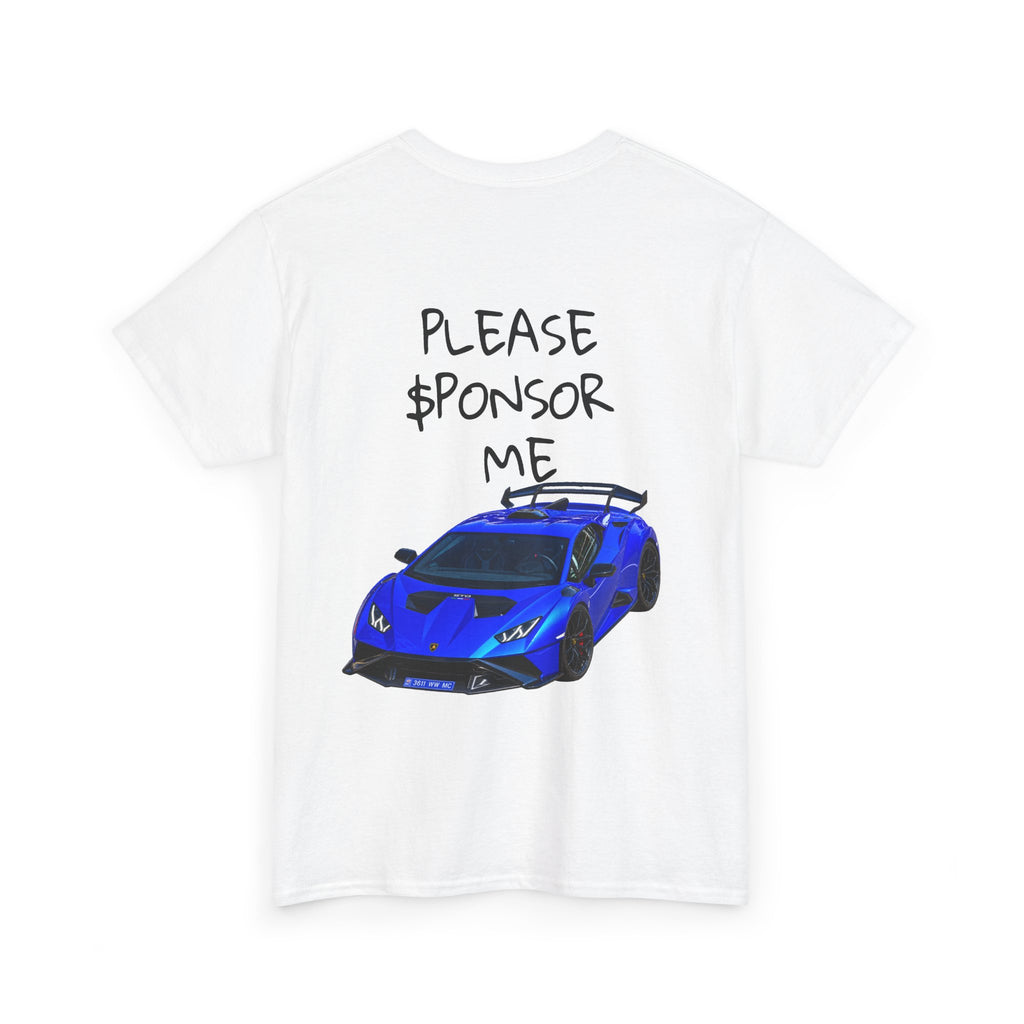 Please ponsor Me Blue Supercar Tee — Funny Racing Sponsor Graphic T-Shirt