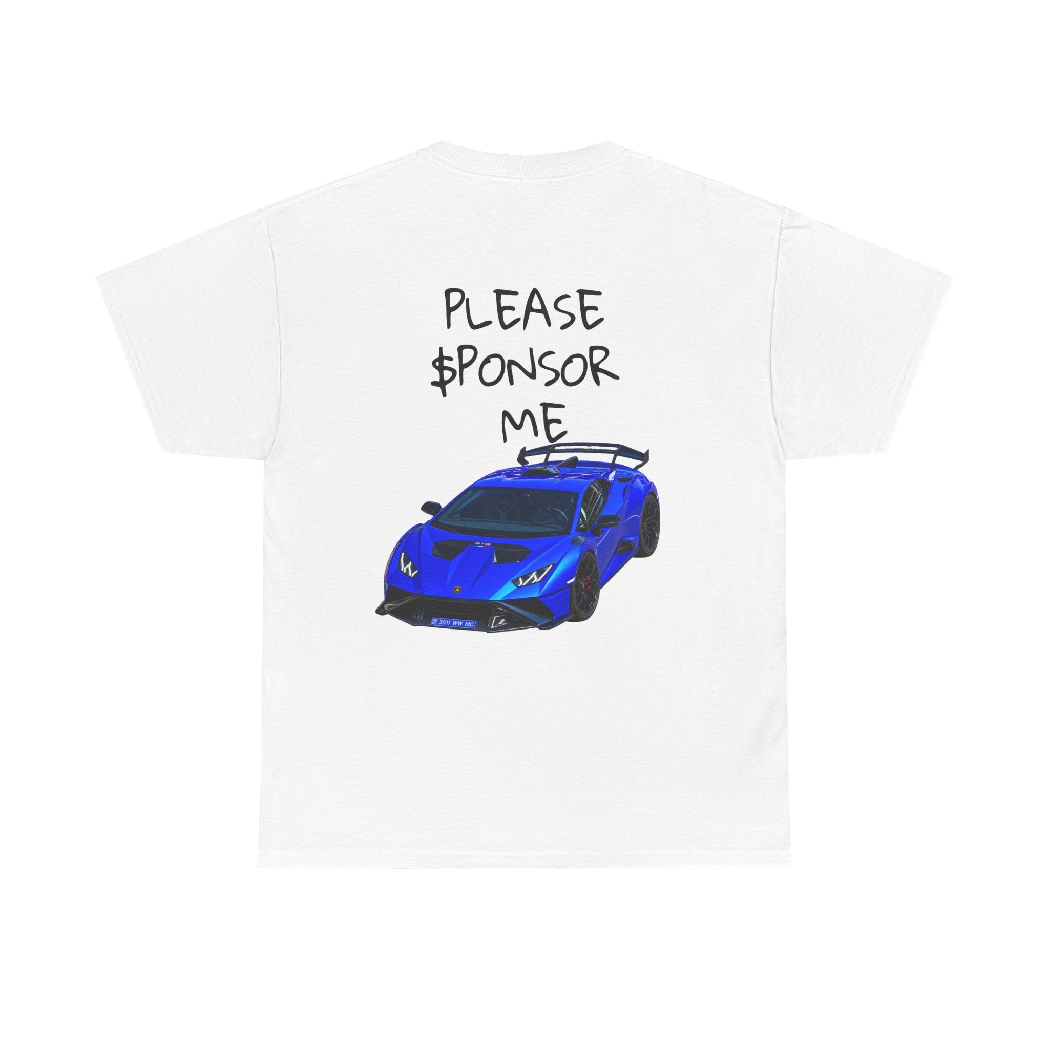 Please ponsor Me Blue Supercar Tee — Funny Racing Sponsor Graphic T-Shirt